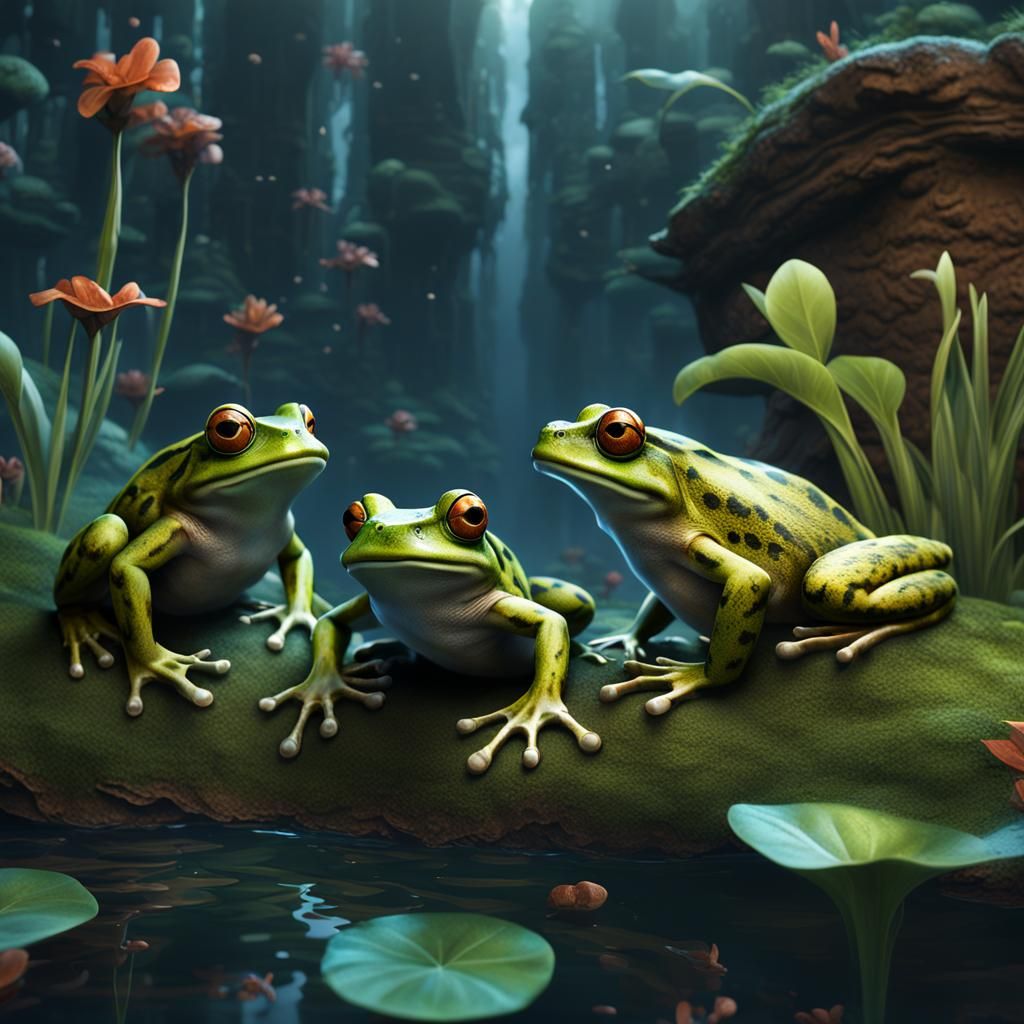 Fantastical Frog Painting in Detailed Matte Style