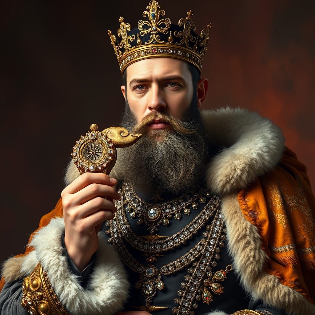 Regal Portrait of the Memetic Monarch in Opulent 19th Centur...