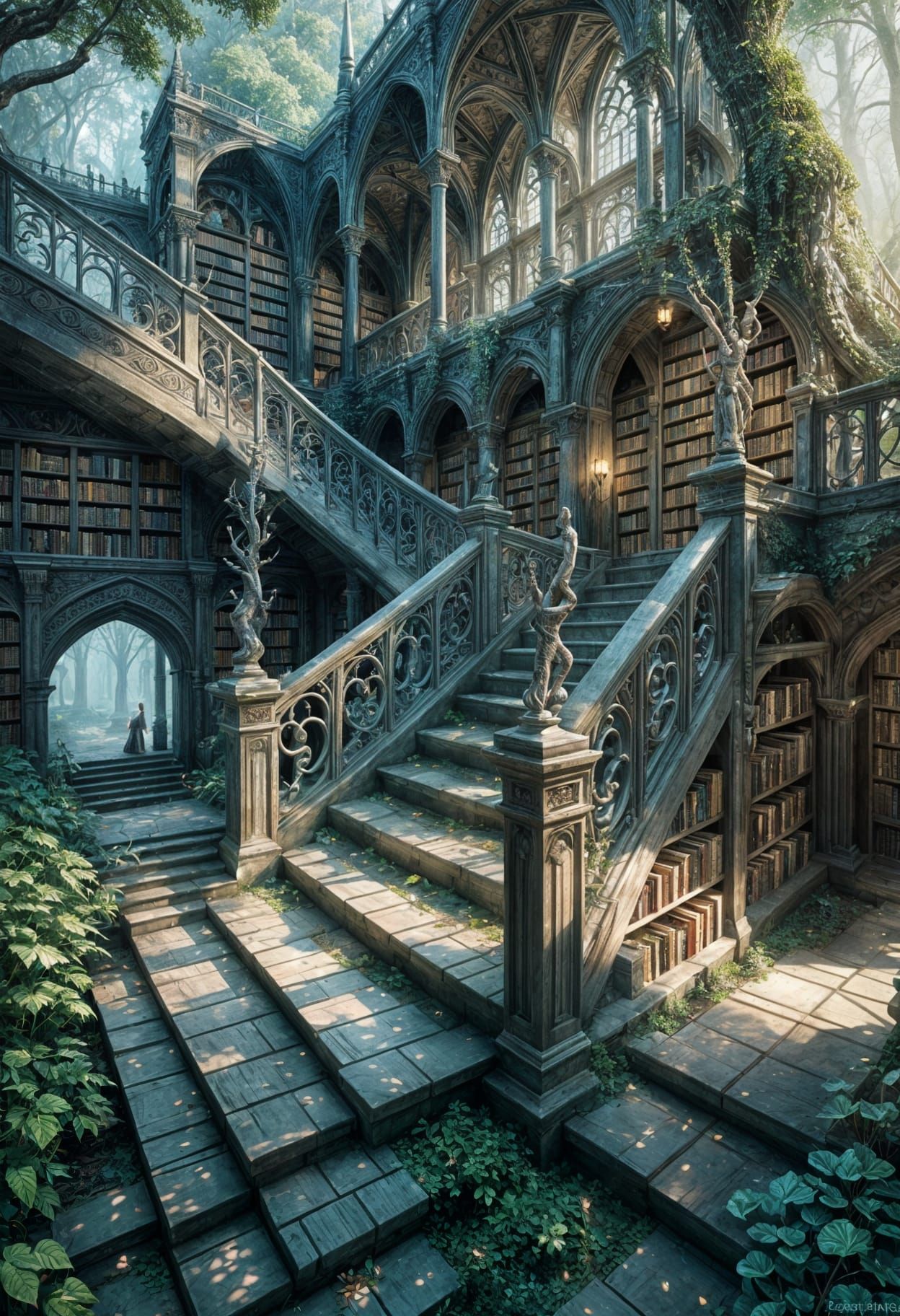 Ethereal Fantasy Library in a Whimsical 8k 3D Render