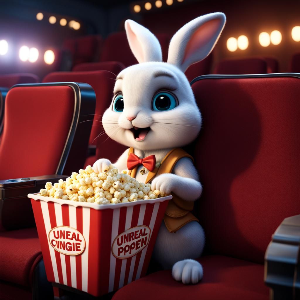 Rabbit Watching Movie in Theater: Digital Art