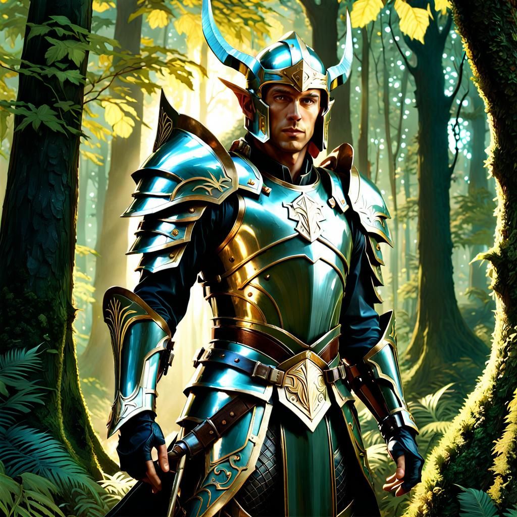 High Elf Warrior in Enchanted Forest, 3D Render