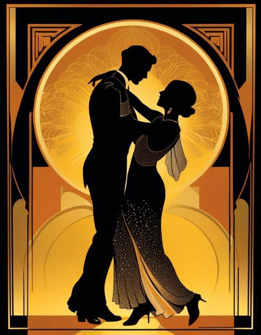 Art Deco Dancing Couple Poster in Style of Erté