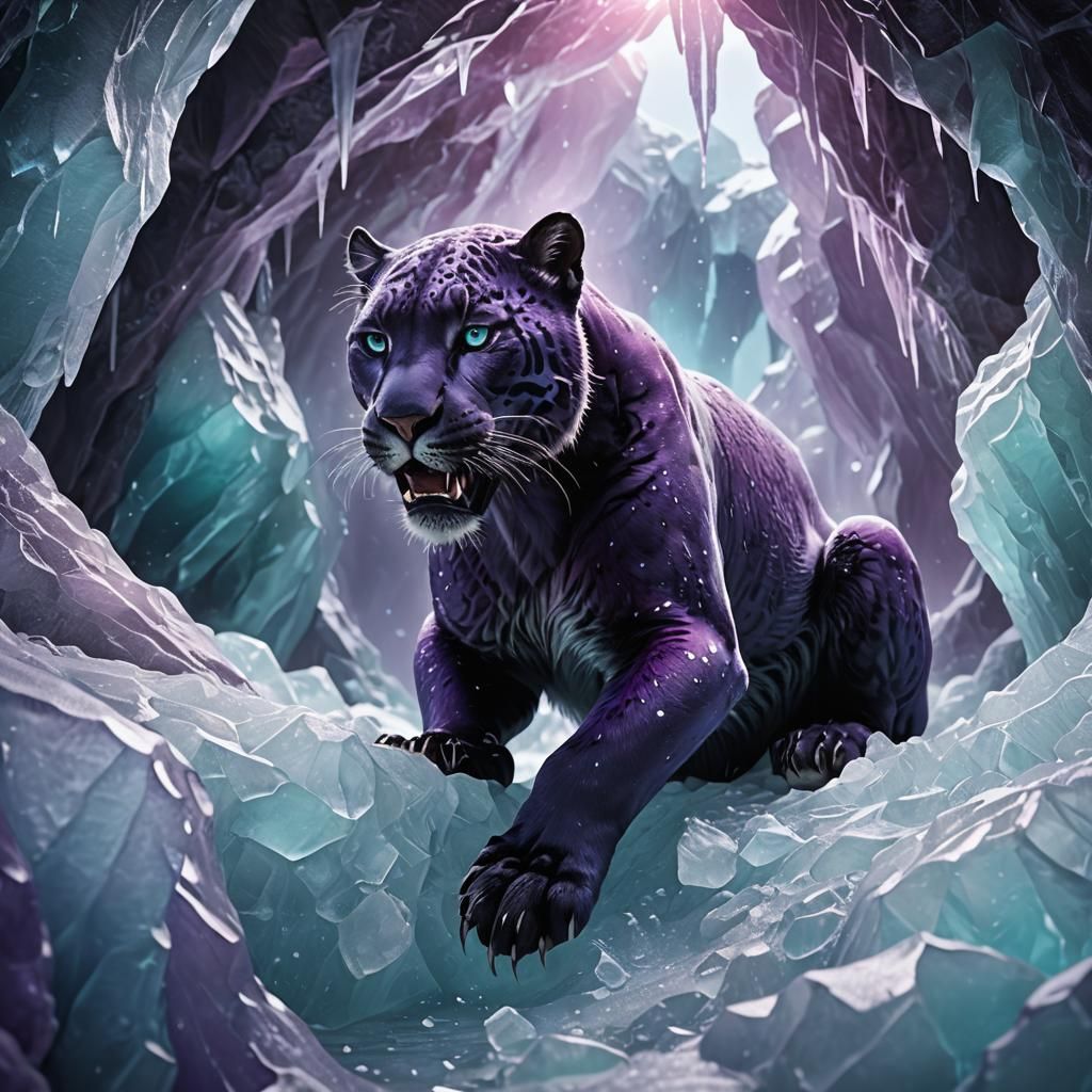 Frozen Purple Panther in Ice Cave Concept Art
