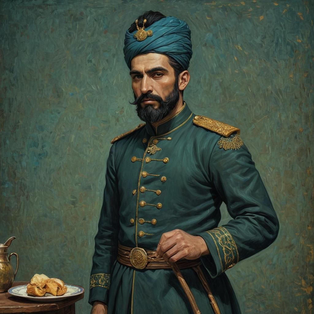 Bahram Chobin Character Card in Van Gogh Style