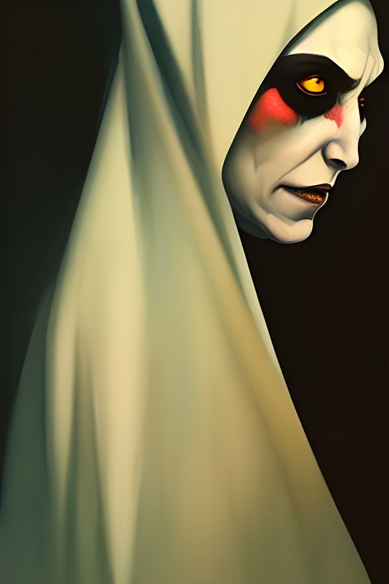 Sinister Portrait of Evil Nun in Watercolor Style
