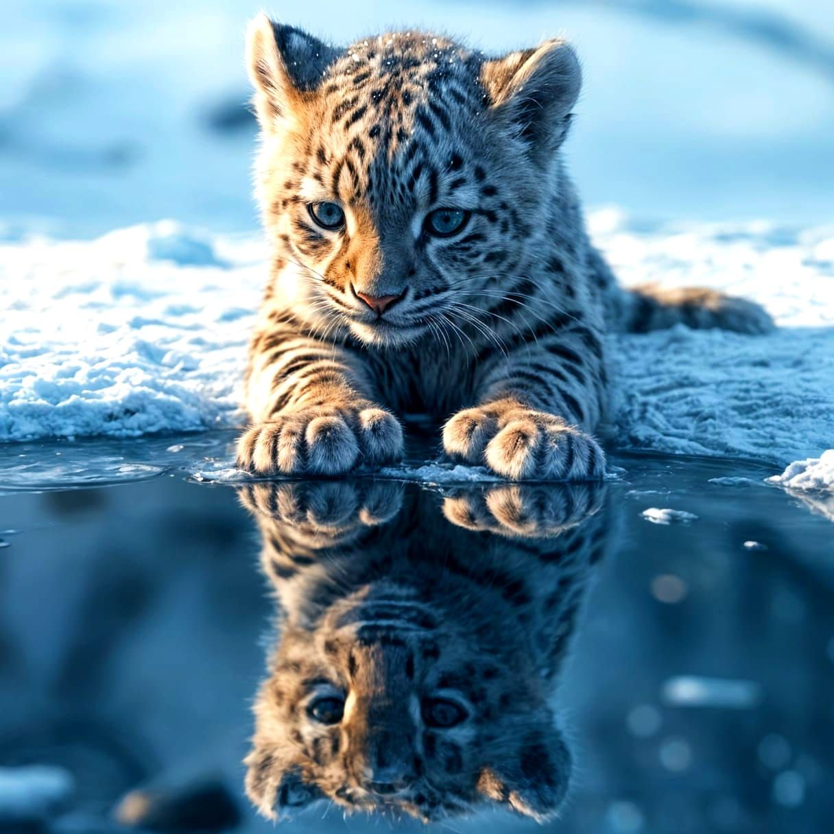 Snow Leopard Kitten in the Snowy Wilderness