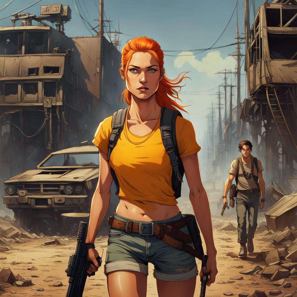 Woman with Ponytail in Post-Apocalyptic Comic Art