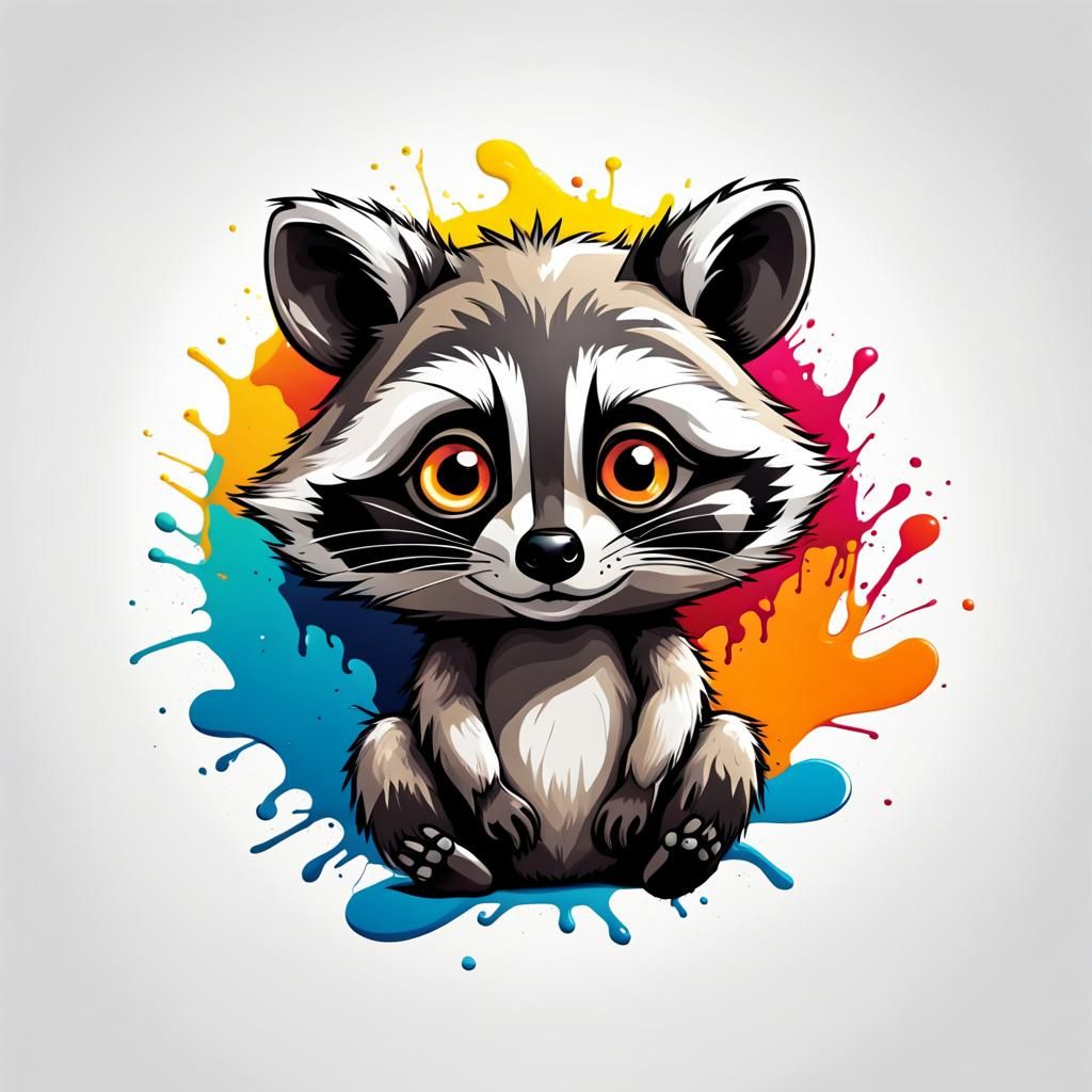 Cute Raccoon Vector Logo in Graffiti Art Style