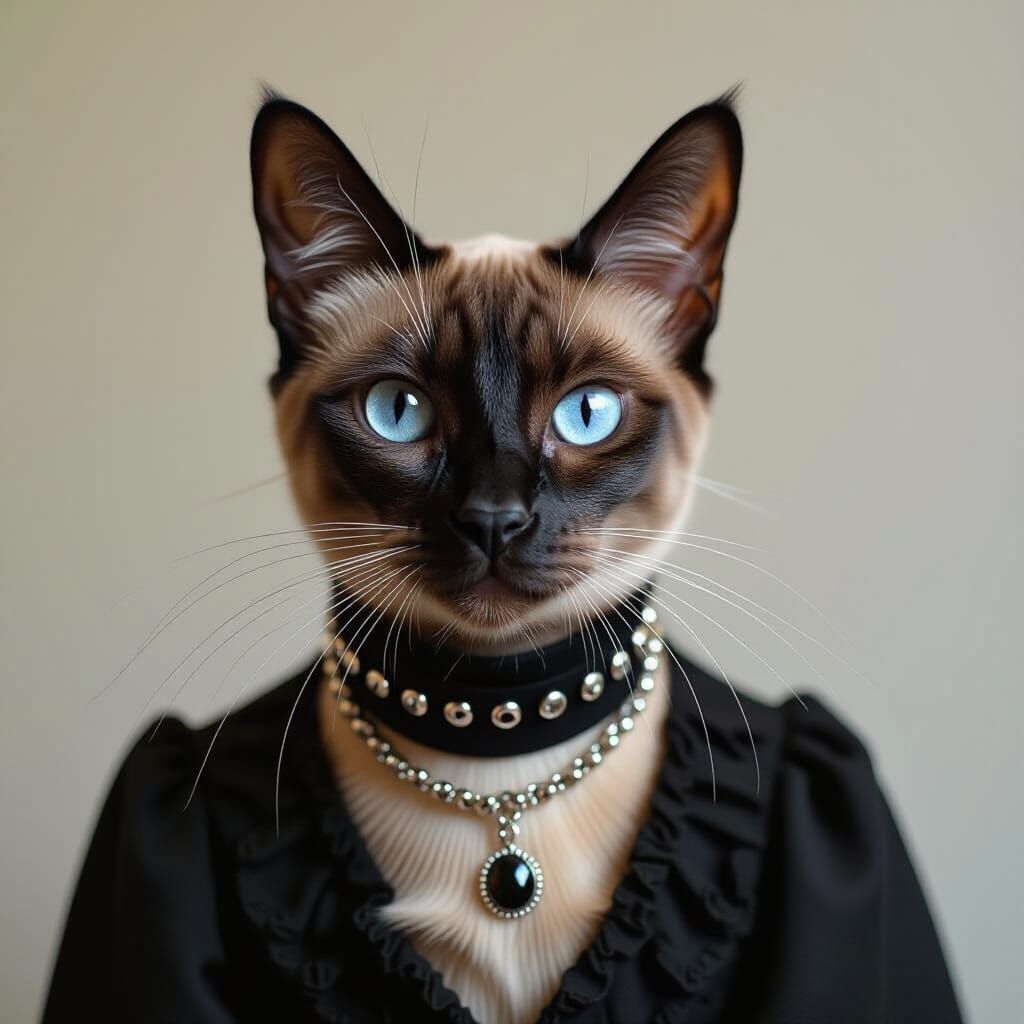 Siamese Cat in 1980s Goth Fashion