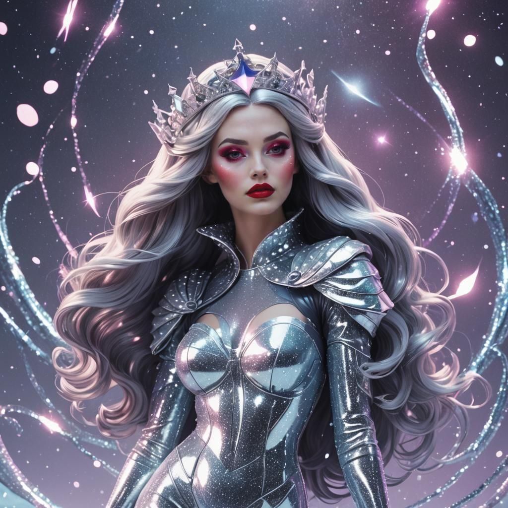 Snow White Space Mermaid in Synthwave Style