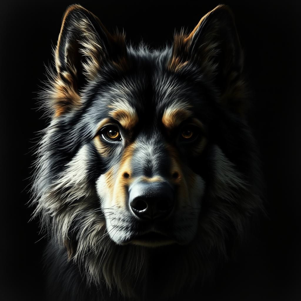 Majestic Dog in Hyperdetailed Charcoal Drawing