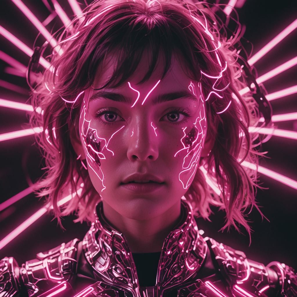 Neon Pink Faces: A Cinematic Film Still