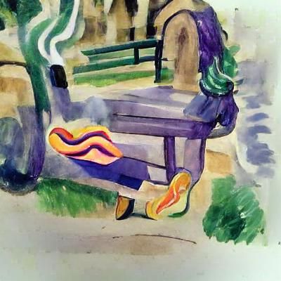 Person on Park Bench: Watercolor Fauvism