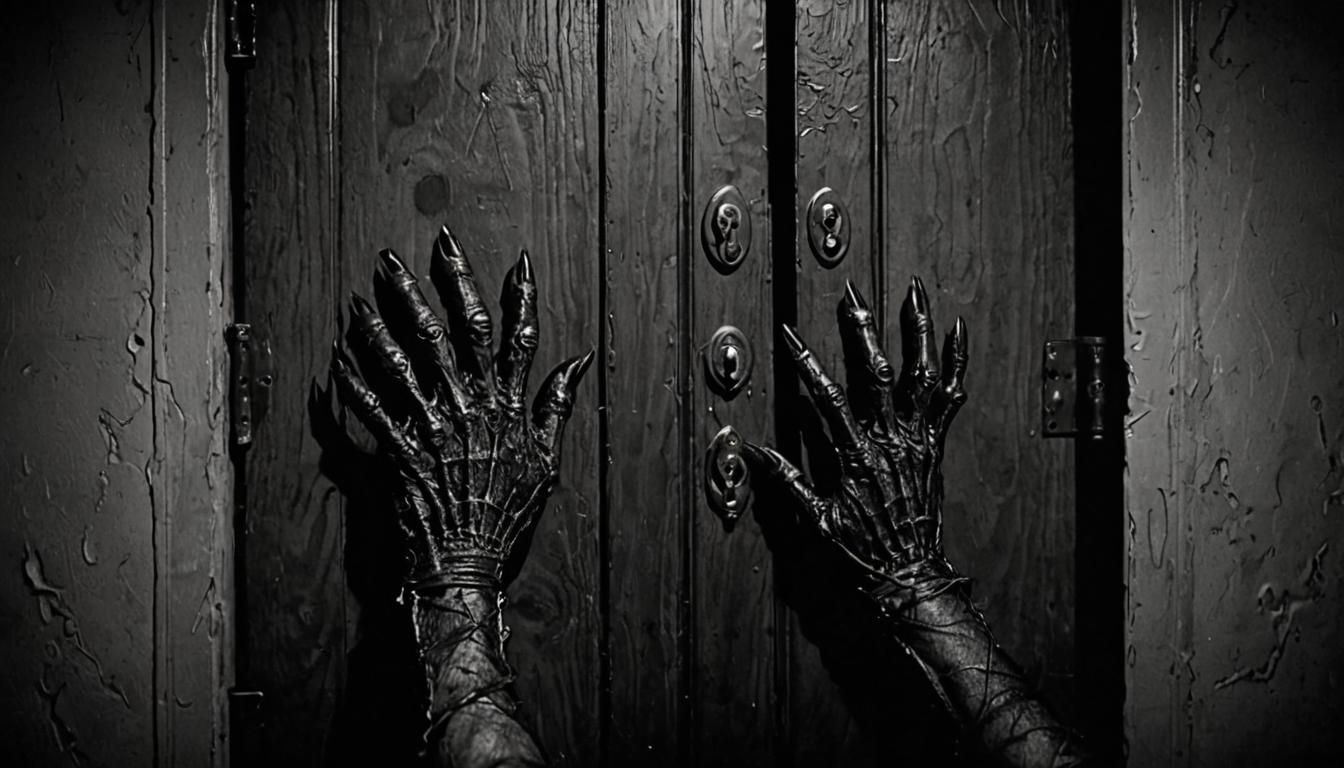 Eerie Monster Claws Emerging: A Film Noir Nightmare