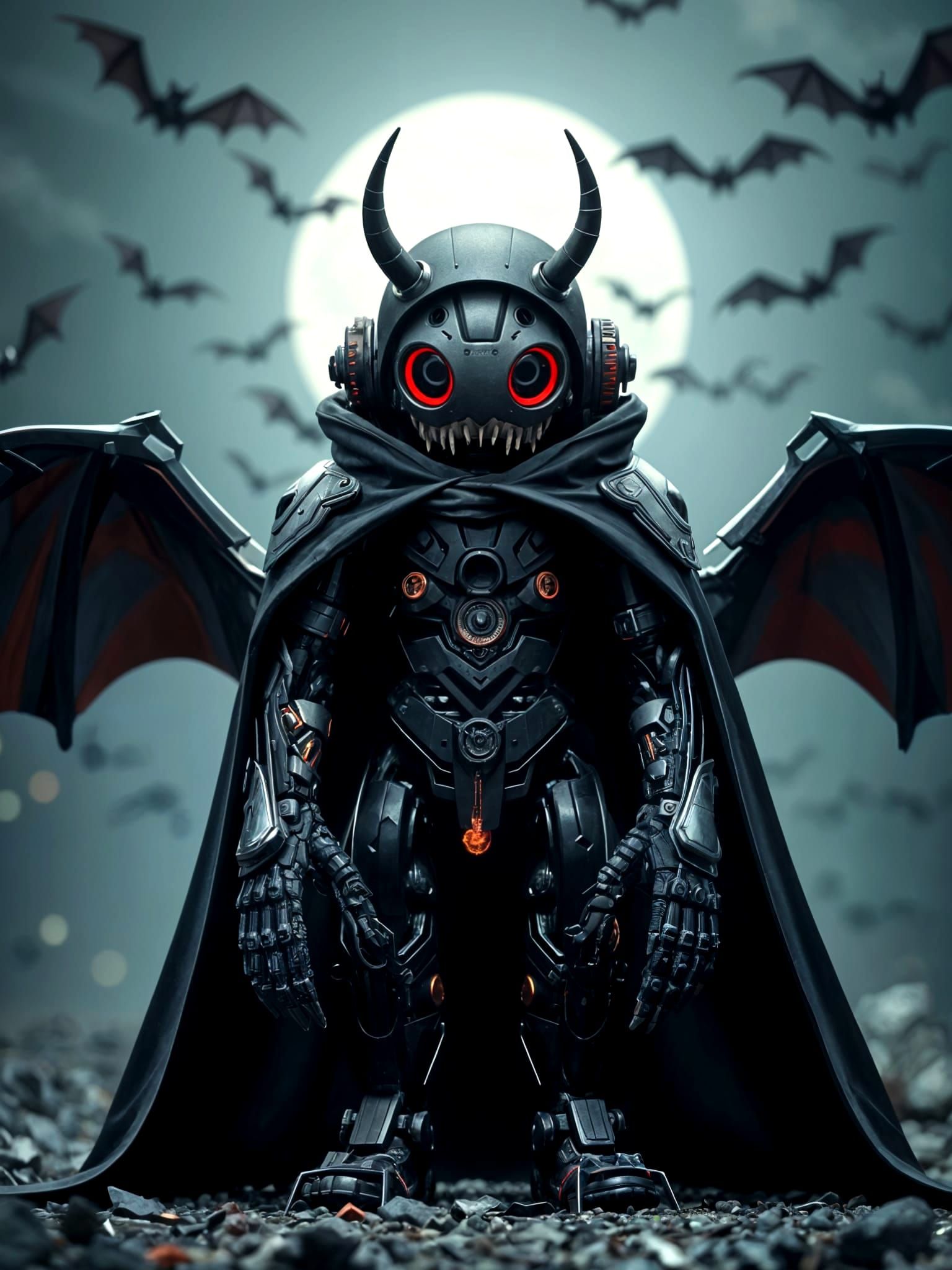 Epic Cyberpunk Android Vampire in Polished Metal Armor