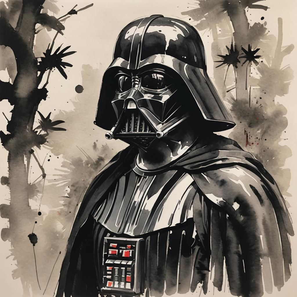 Darth Vader Portrait in Sumi-e Ink Style