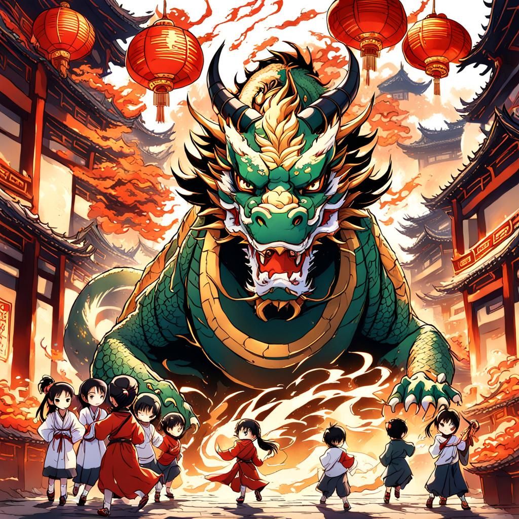 Festive Lunar New Year Dragon in Anime Style