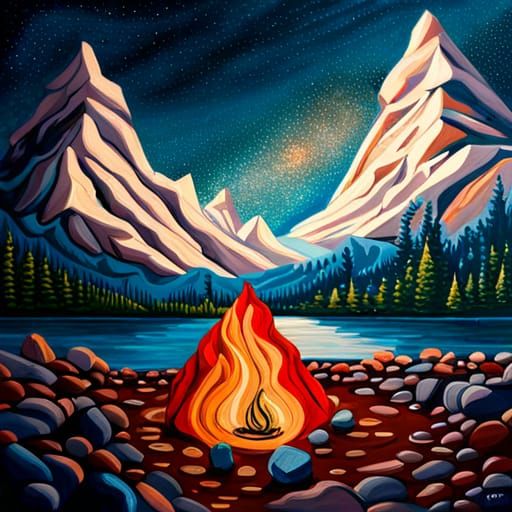 Abstract Campfire Under Starry Sky