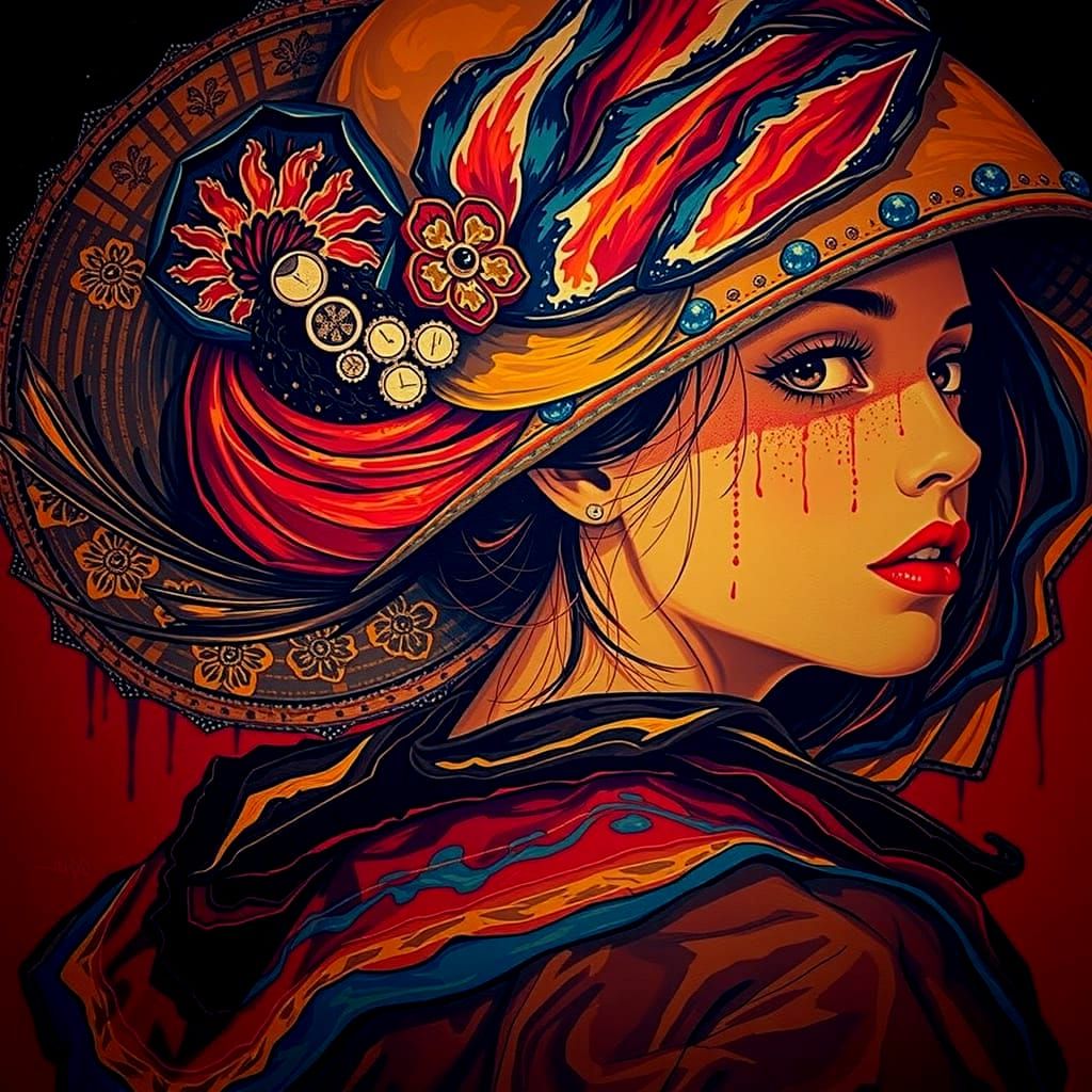 Black and White Woman Portrait with Crimson Accent