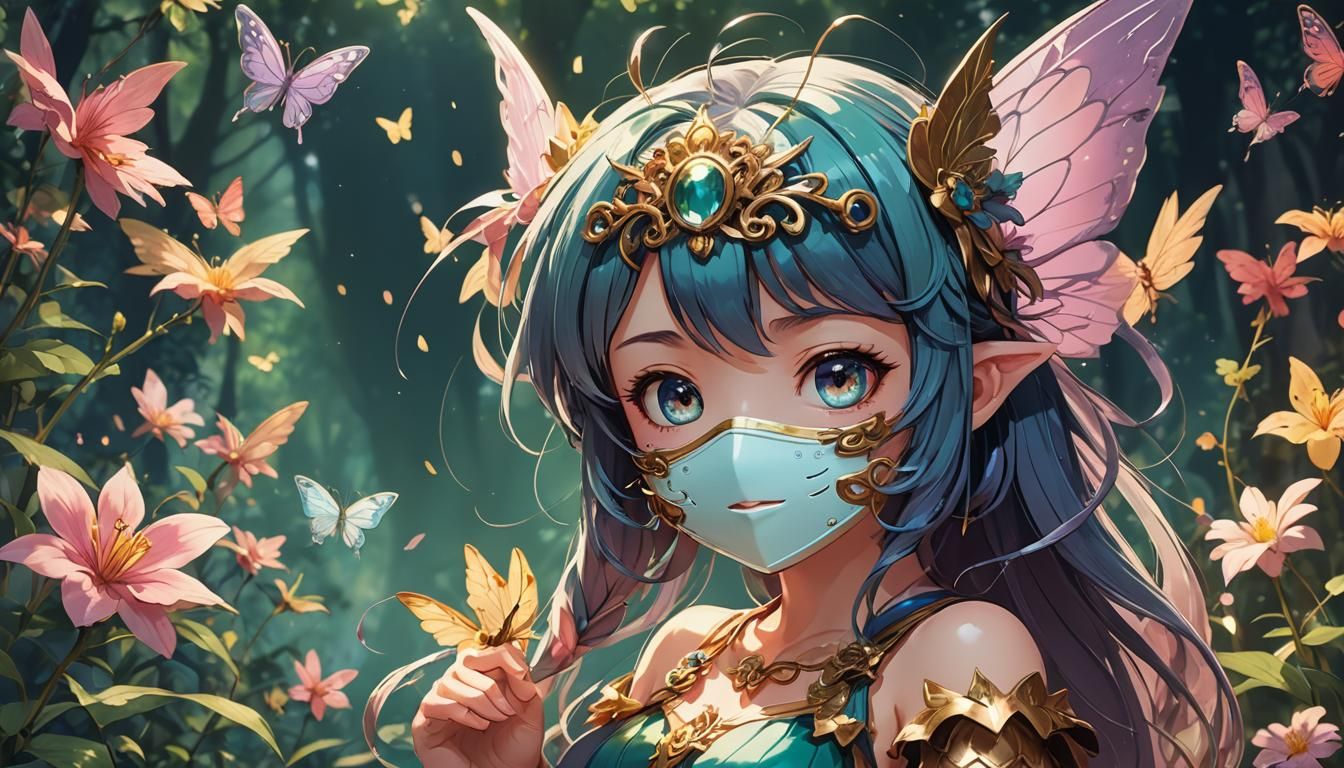 Anime Fairy with Mask in Cel-Shaded Style
