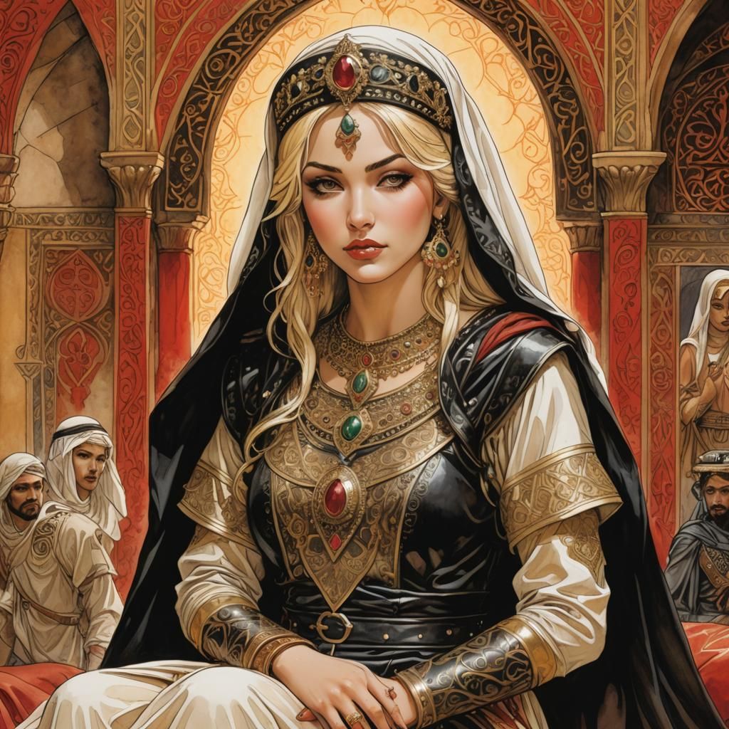 Arabian Princesses in Lavish Tent, Comic Book Style