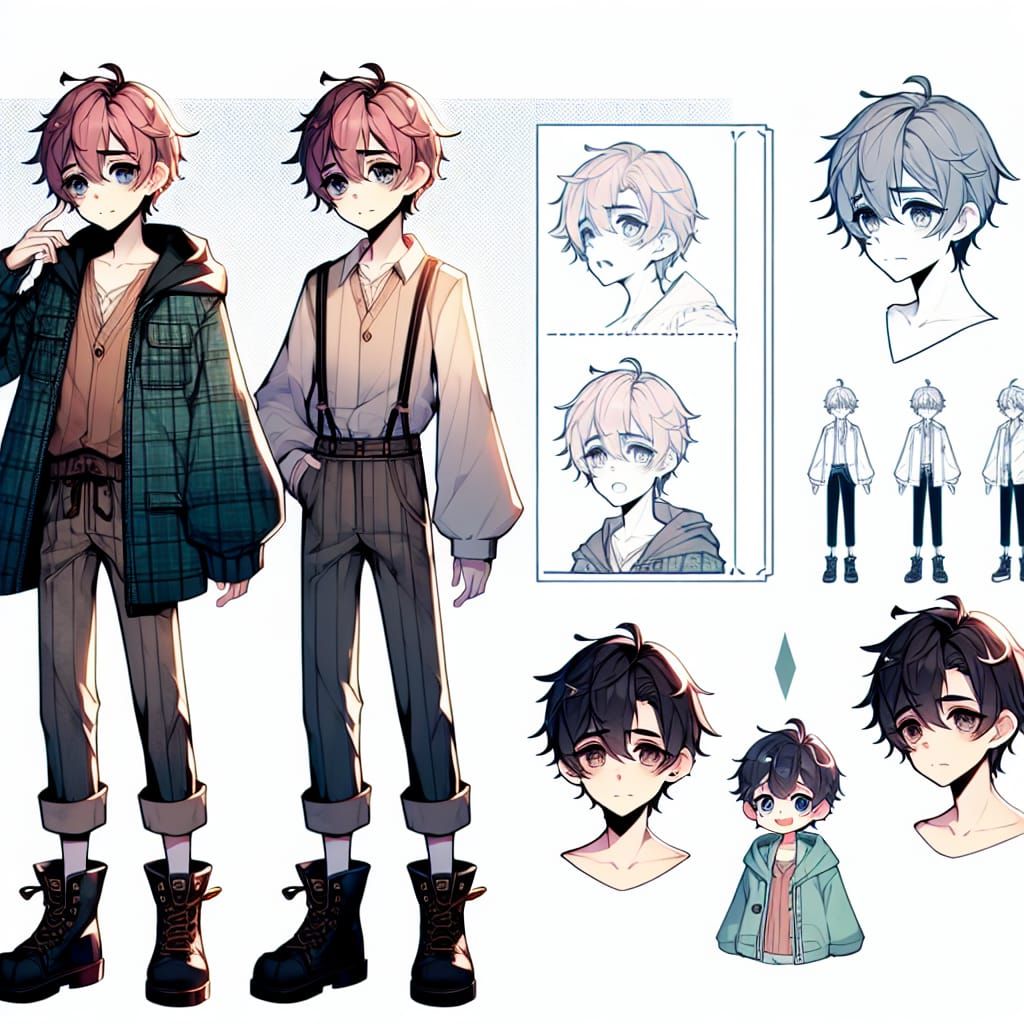Anime Boy Character Sheet in Manga Style