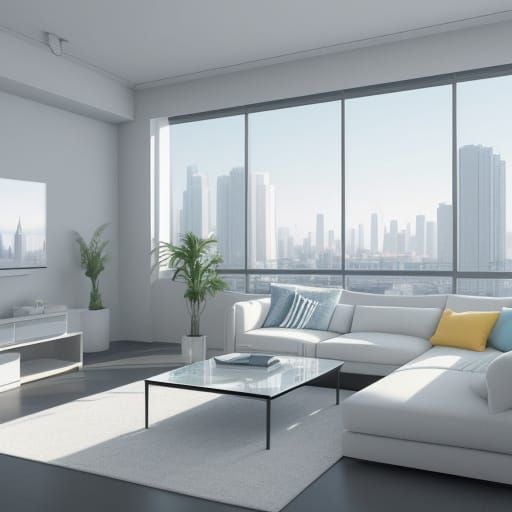 Sleek Modern Living Room with Cityscape View