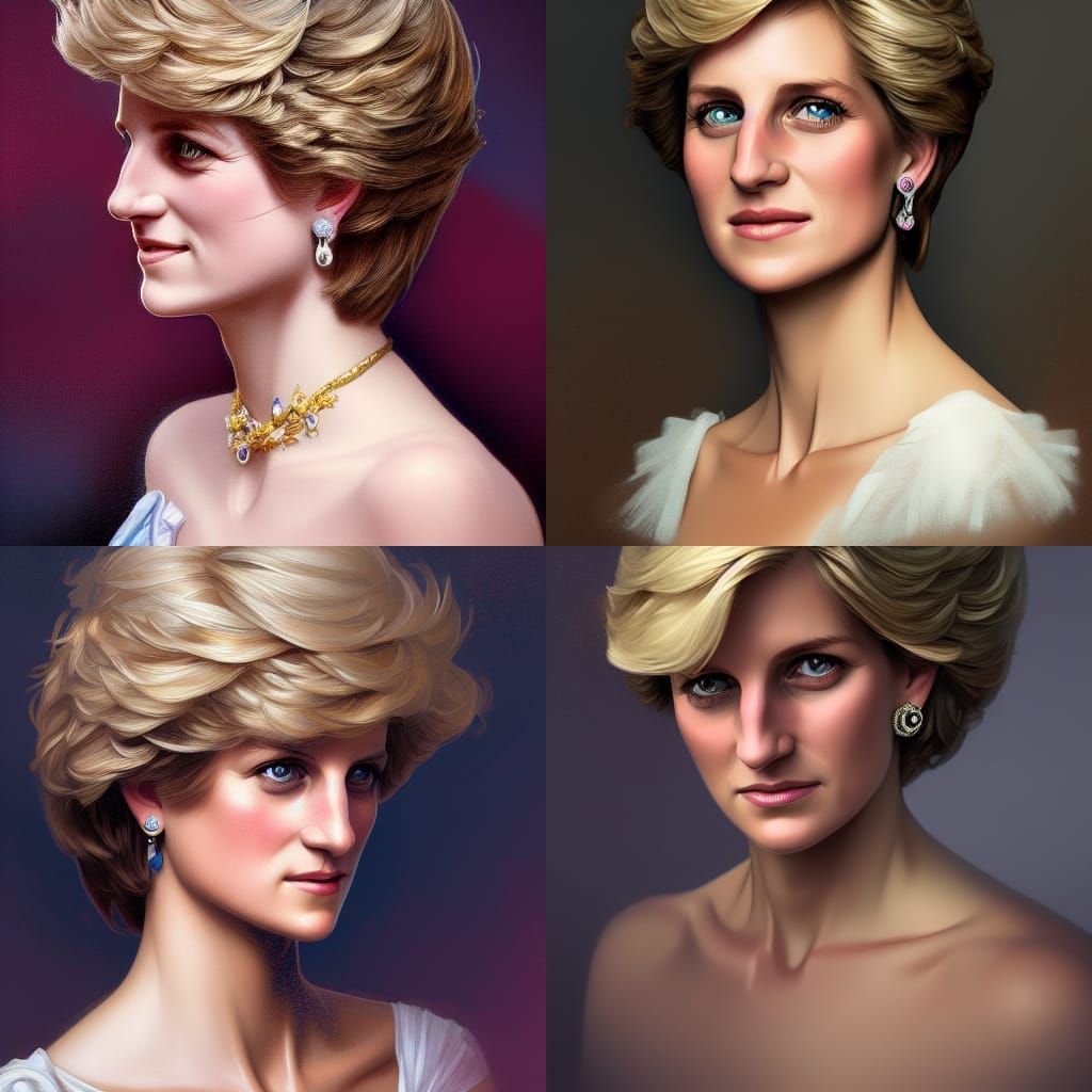 Princess Diana Portrait in Art Nouveau Style