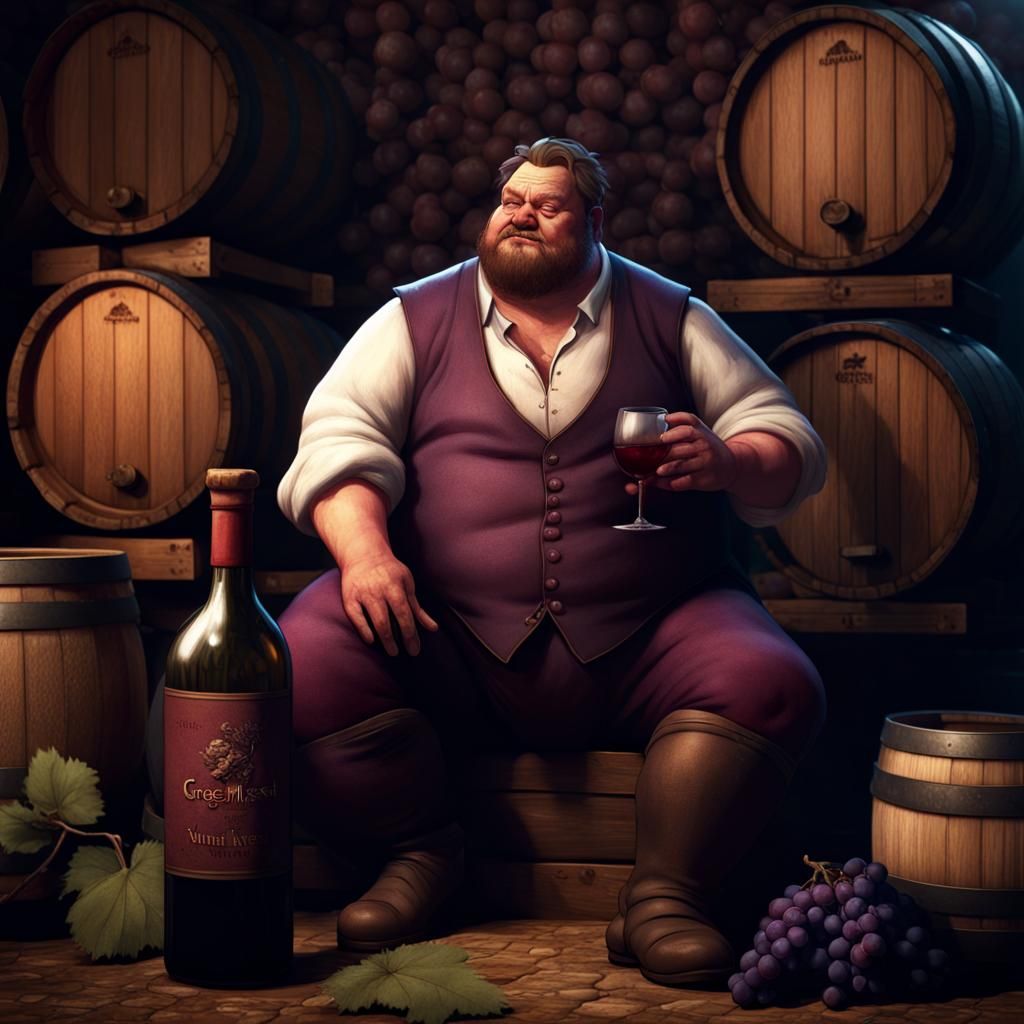 Drunk Winegrower in Grapes: Dark Fantasy Concept Art