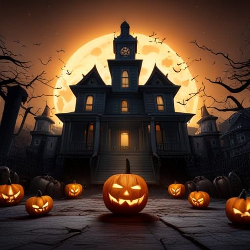 Scary Jack o' Lanterns Surround Haunted House
