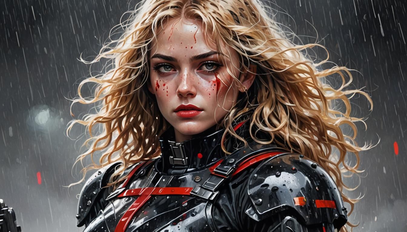 Space Woman in Armor Acrylic Illustration