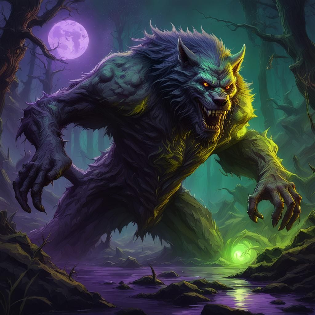 Lycan Enhanced with Green Magic: Dark Fantasy Art