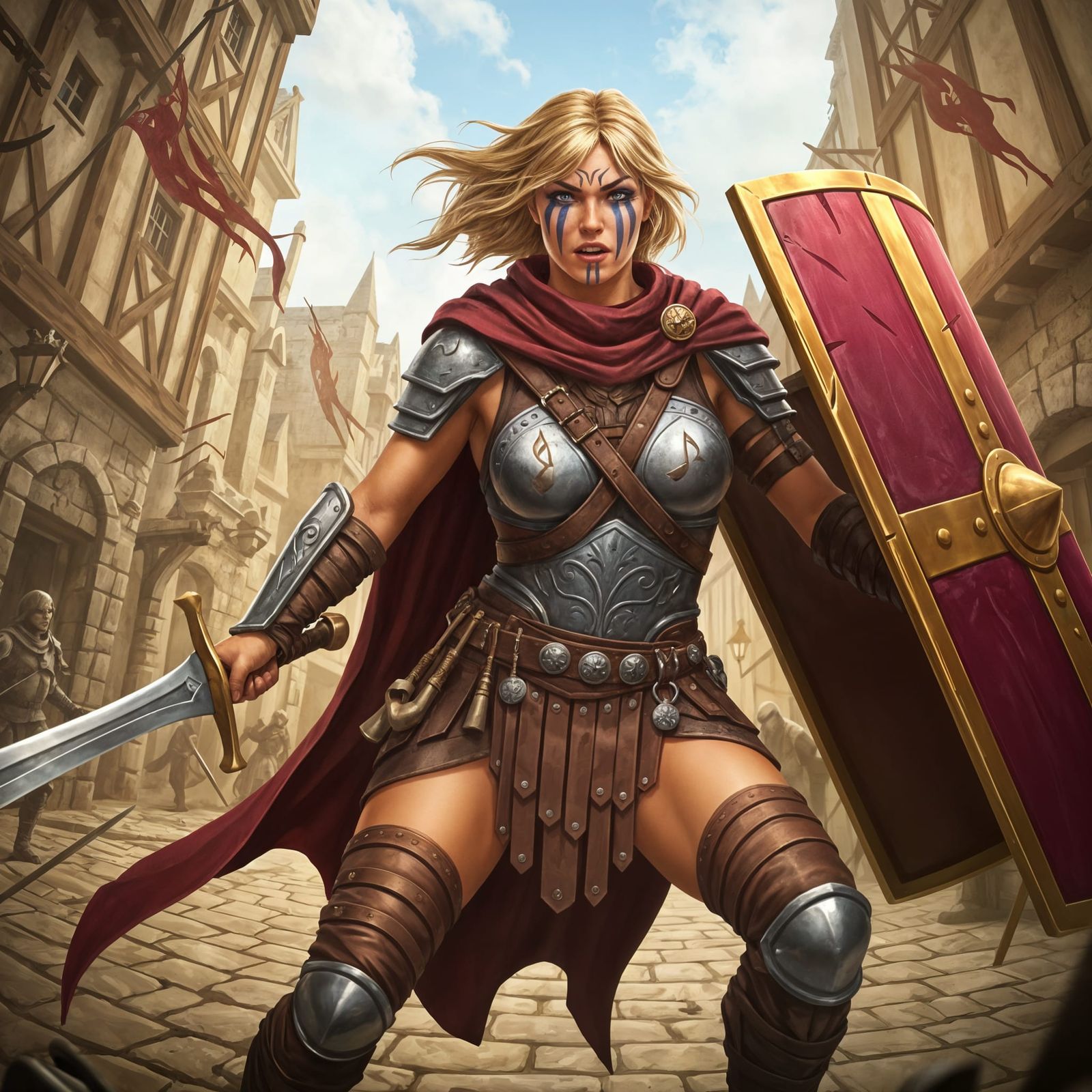 Female Gladiator-Bard in D&D Art Style