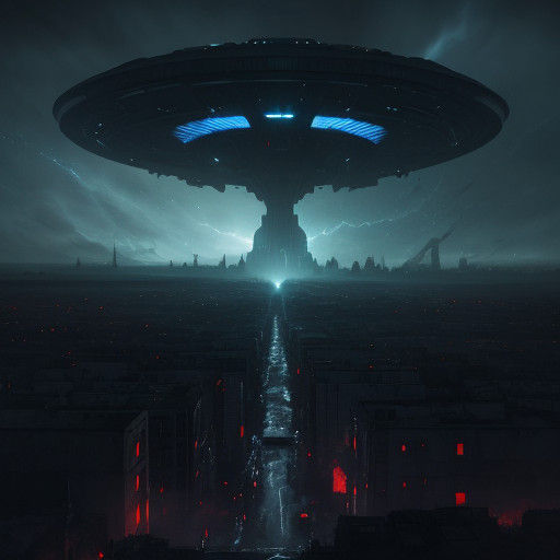 Cyberpunk Apocalypse: UFO Descends Upon Ruined Metropolis