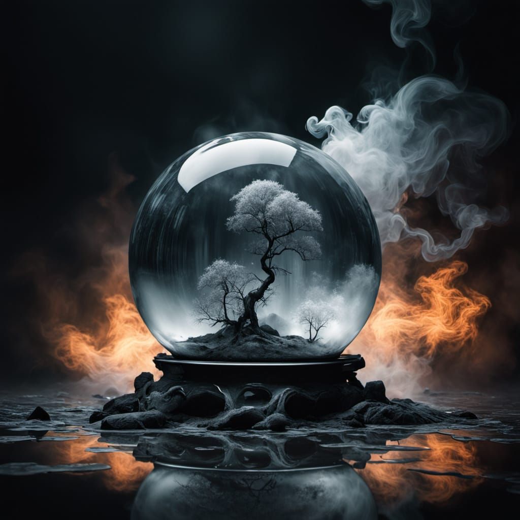 Crystal Ball in Dark Brutalist Scene