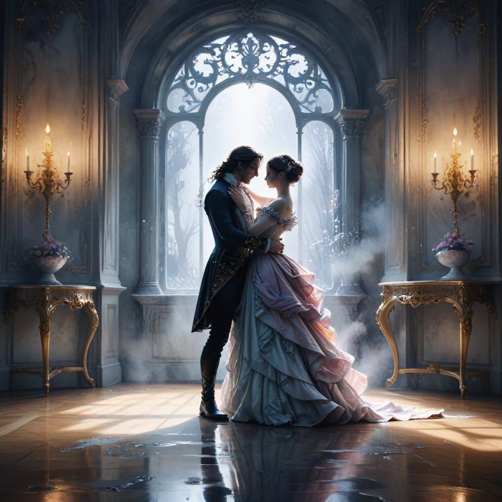 Baroque Couple Dancing in Moonlight: Watercolor Painting