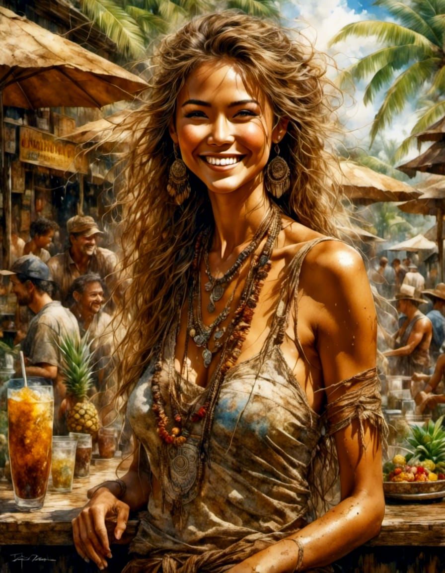 Smiling Hawaiian Woman Portrait by Luis Royo