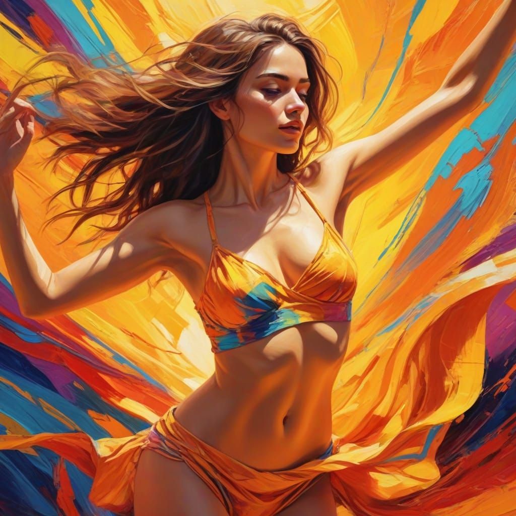 Woman Dancing in Fauvist Expressionist Oil Painting