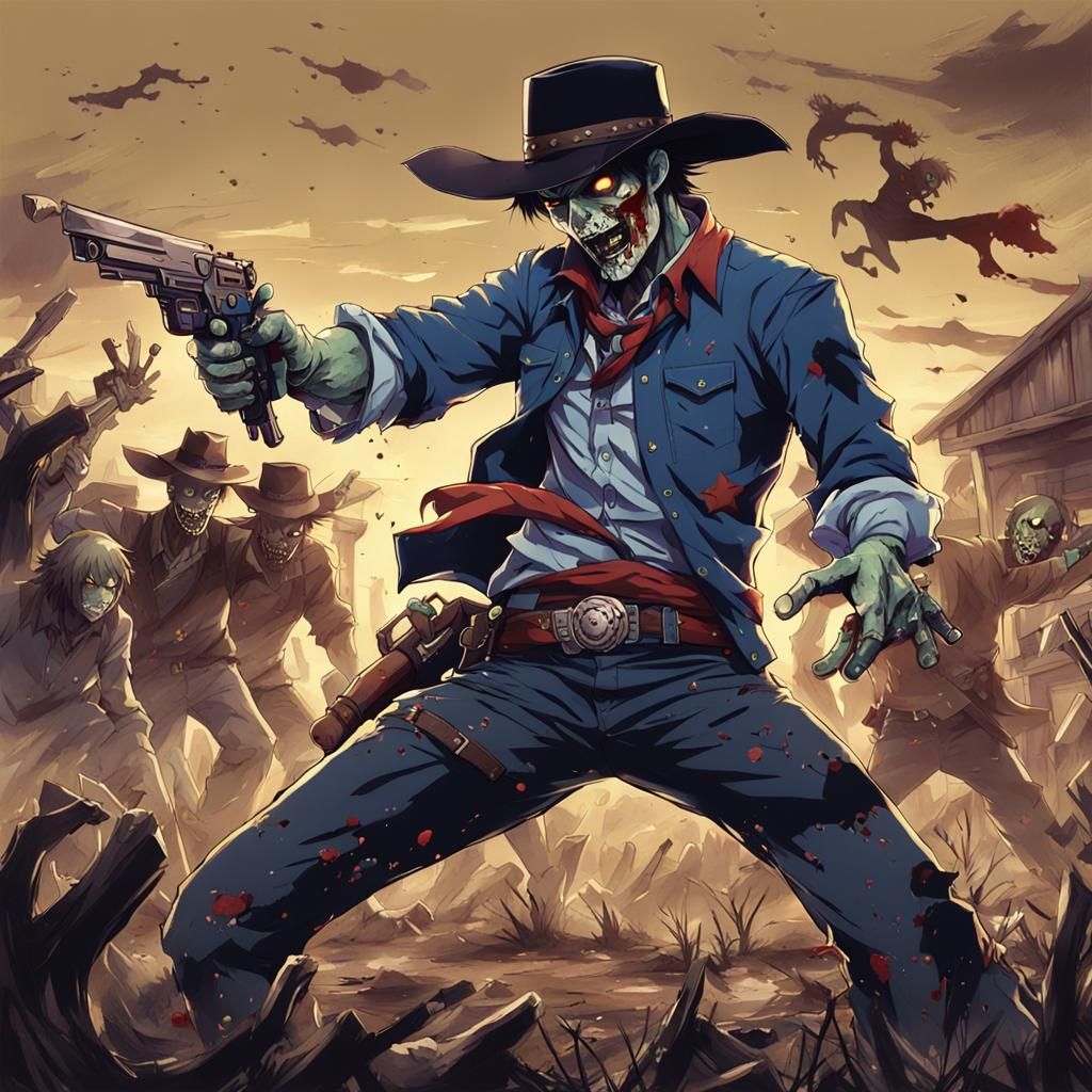 Zombie versus Cowboy in Anime Style