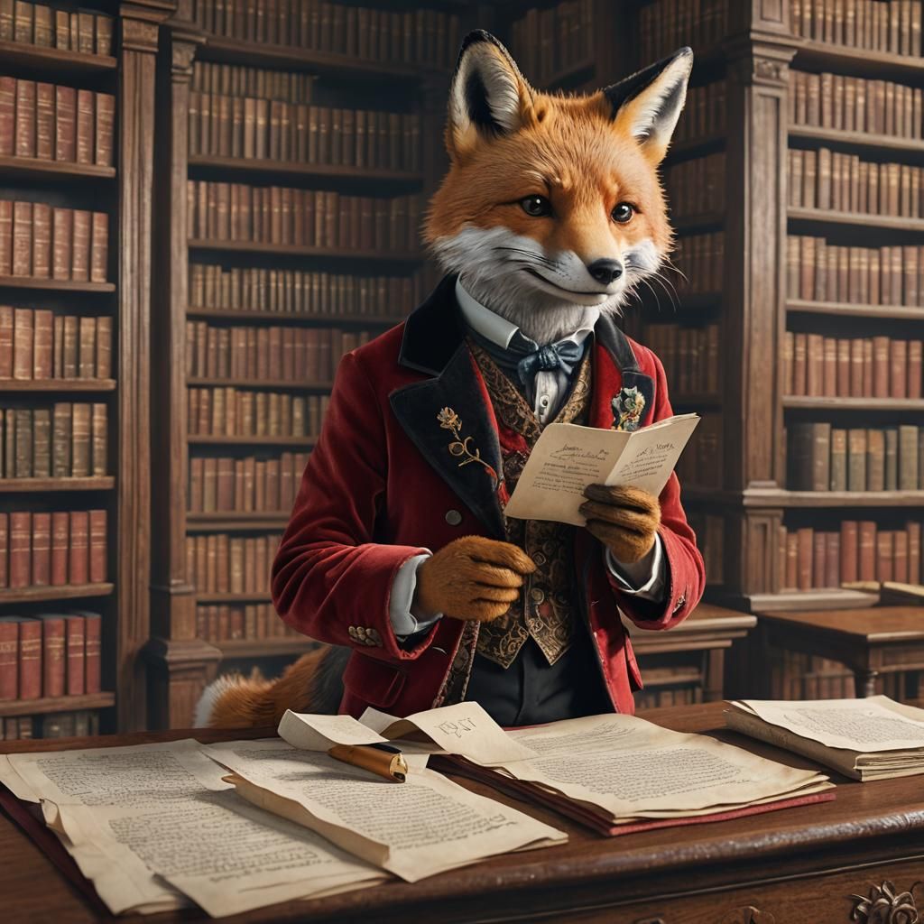 Victorian Fox Receives Bad News in Abbey Library