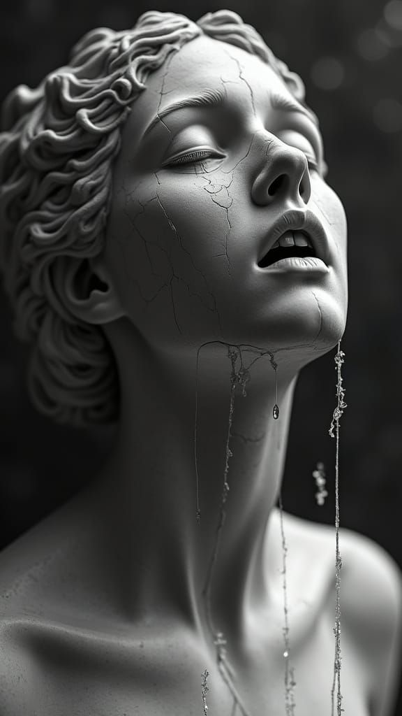 Stone Woman Statue Frozen in Eternal Anguish