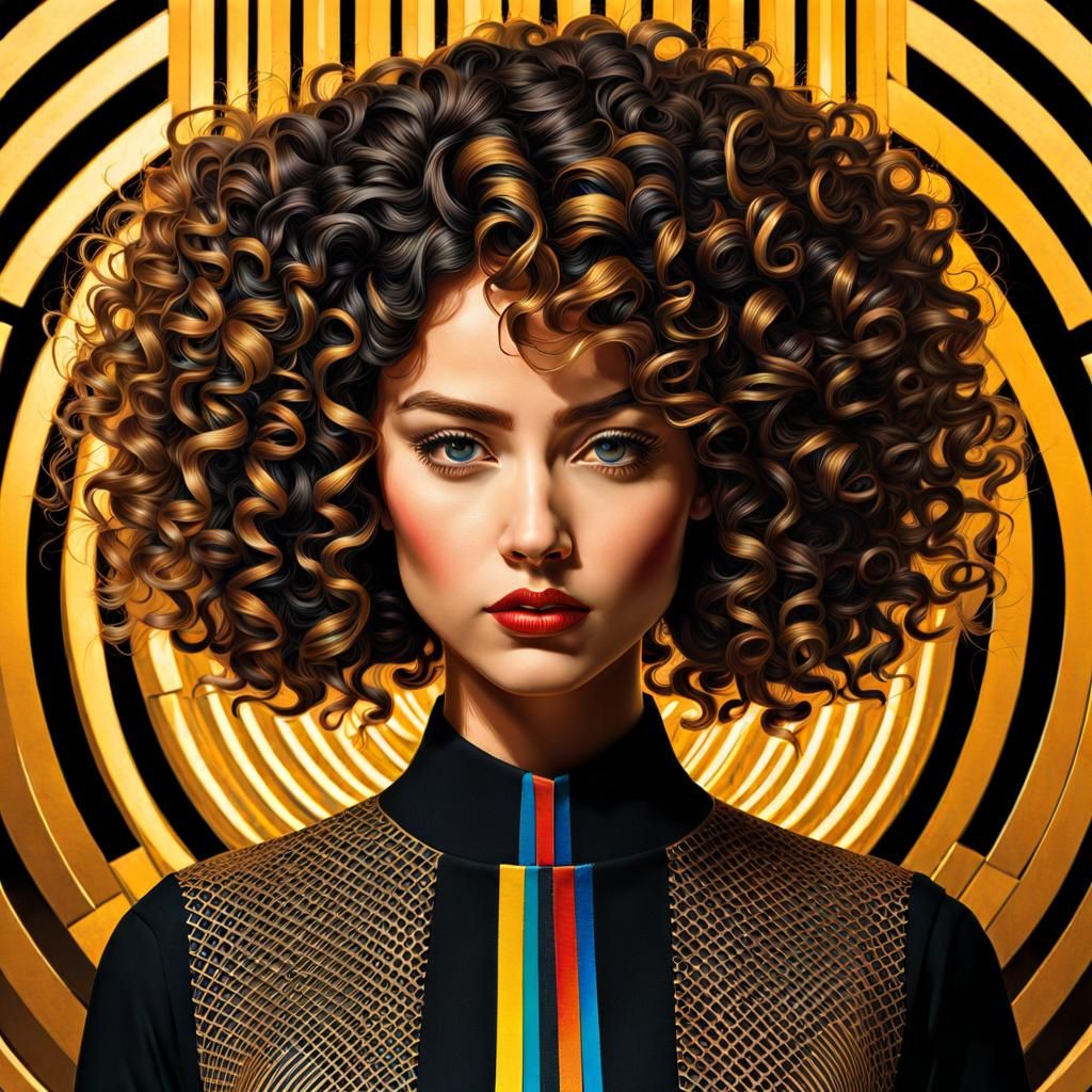 Intricate Curly Hair Portrait in Pop Art Style
