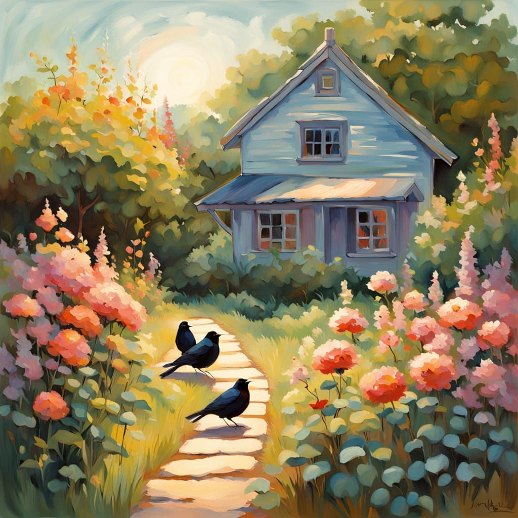 Blackbirds in garden