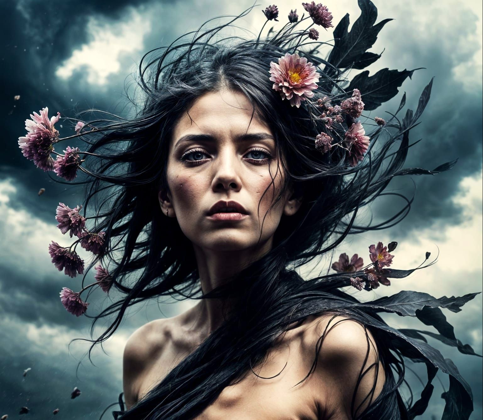 Gothic Wind Spirit in Dramatic Lighting