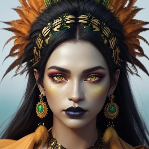 Stunning Women with Peacock Feathers, Digital Portrait