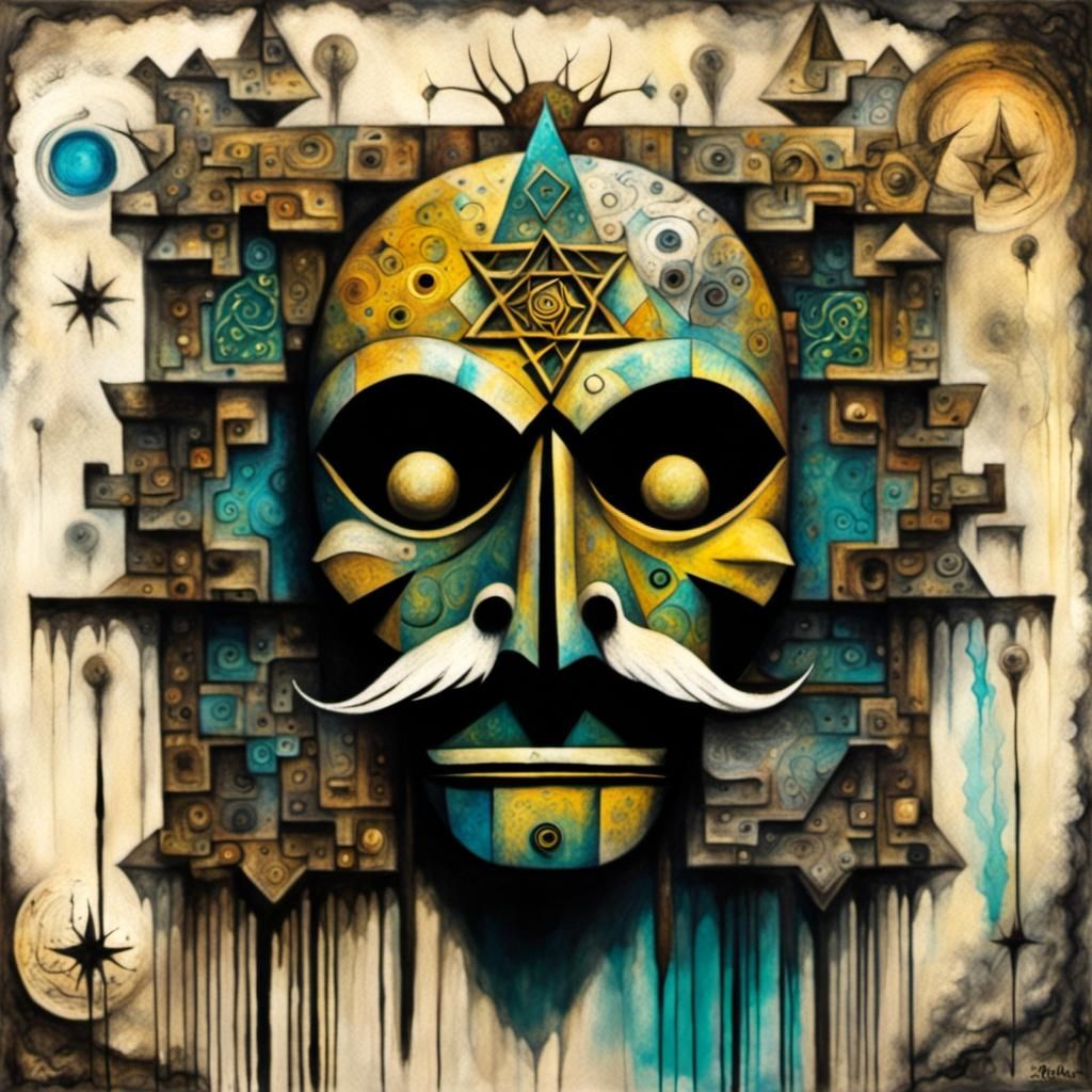 Surreal Tiki Mask with Futuristic Elements