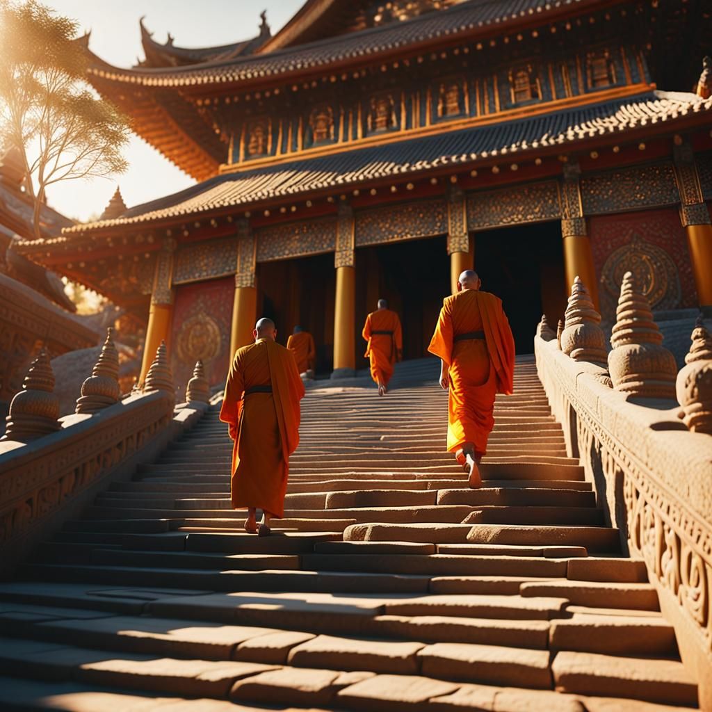 Dalada Temple: Buddhist Monks in Golden Hour