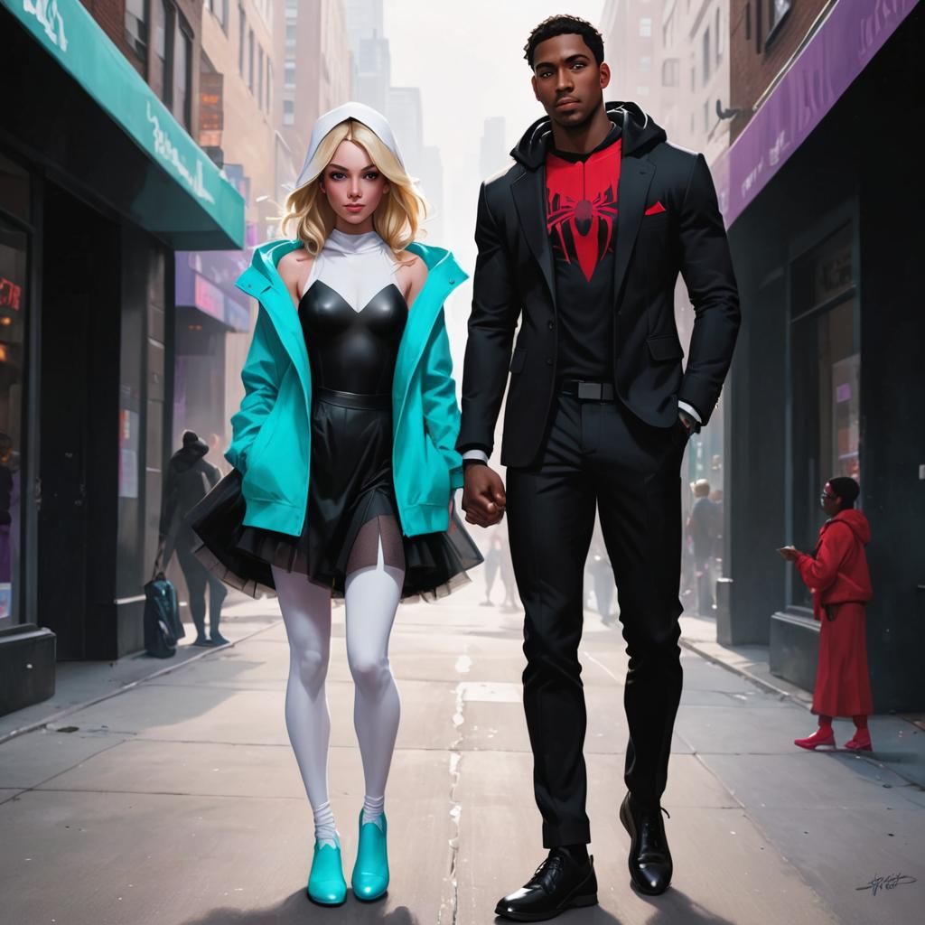 Miles Morales and Gwen Stacy in Elegant Haute Couture