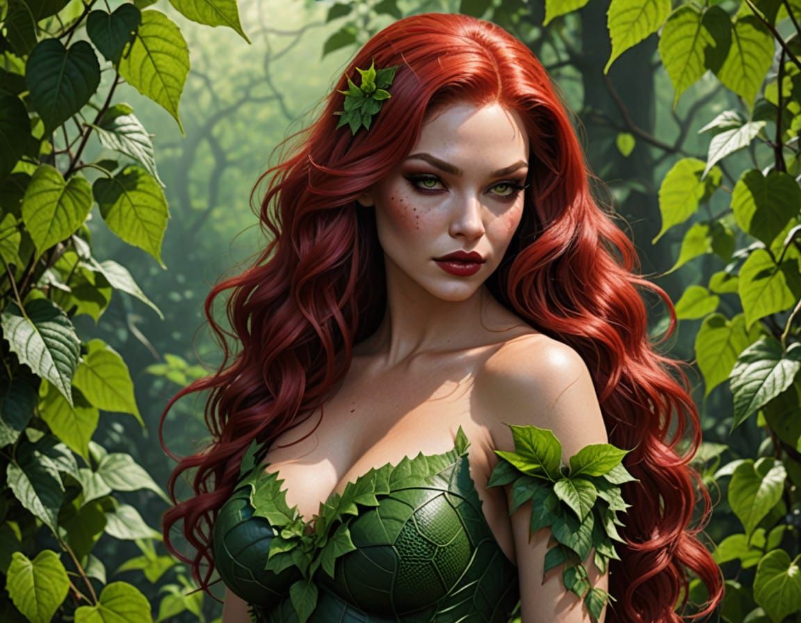 Sultry Poison Ivy in a Pink-Red Haze