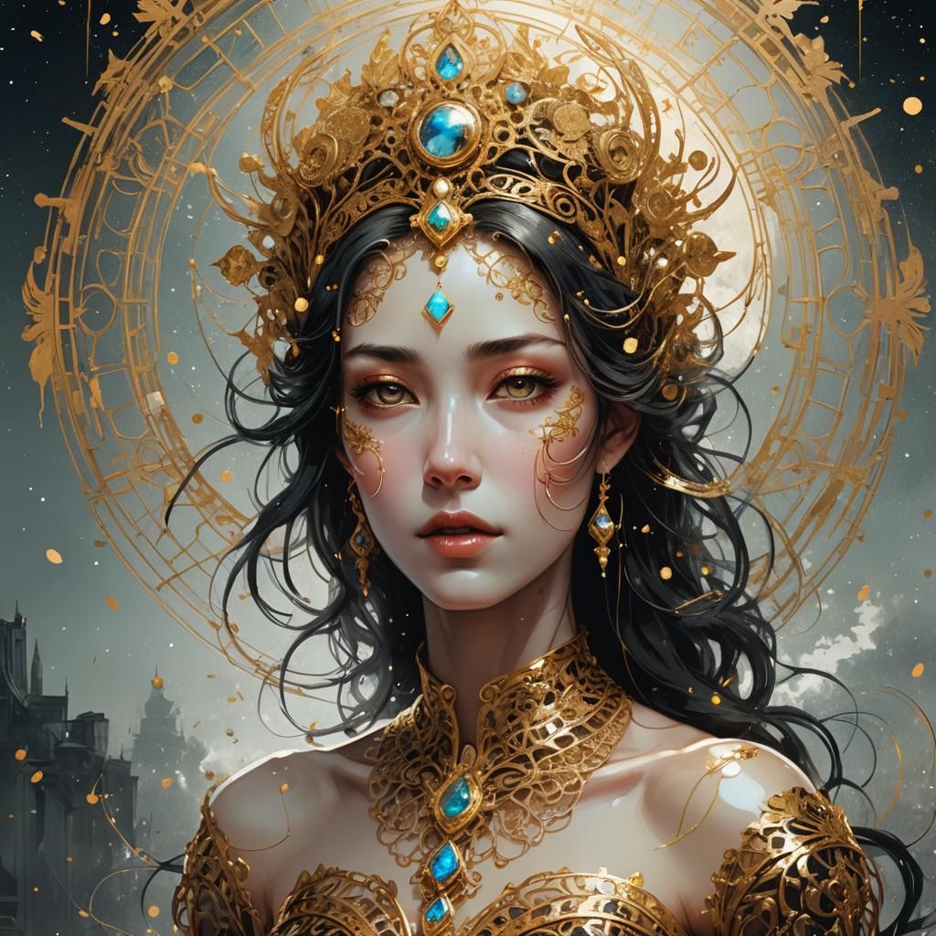 Goddess Venus Portrait with Golden Sparkles
